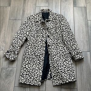 Elegant Black and cream Leopard Print Trench Coat